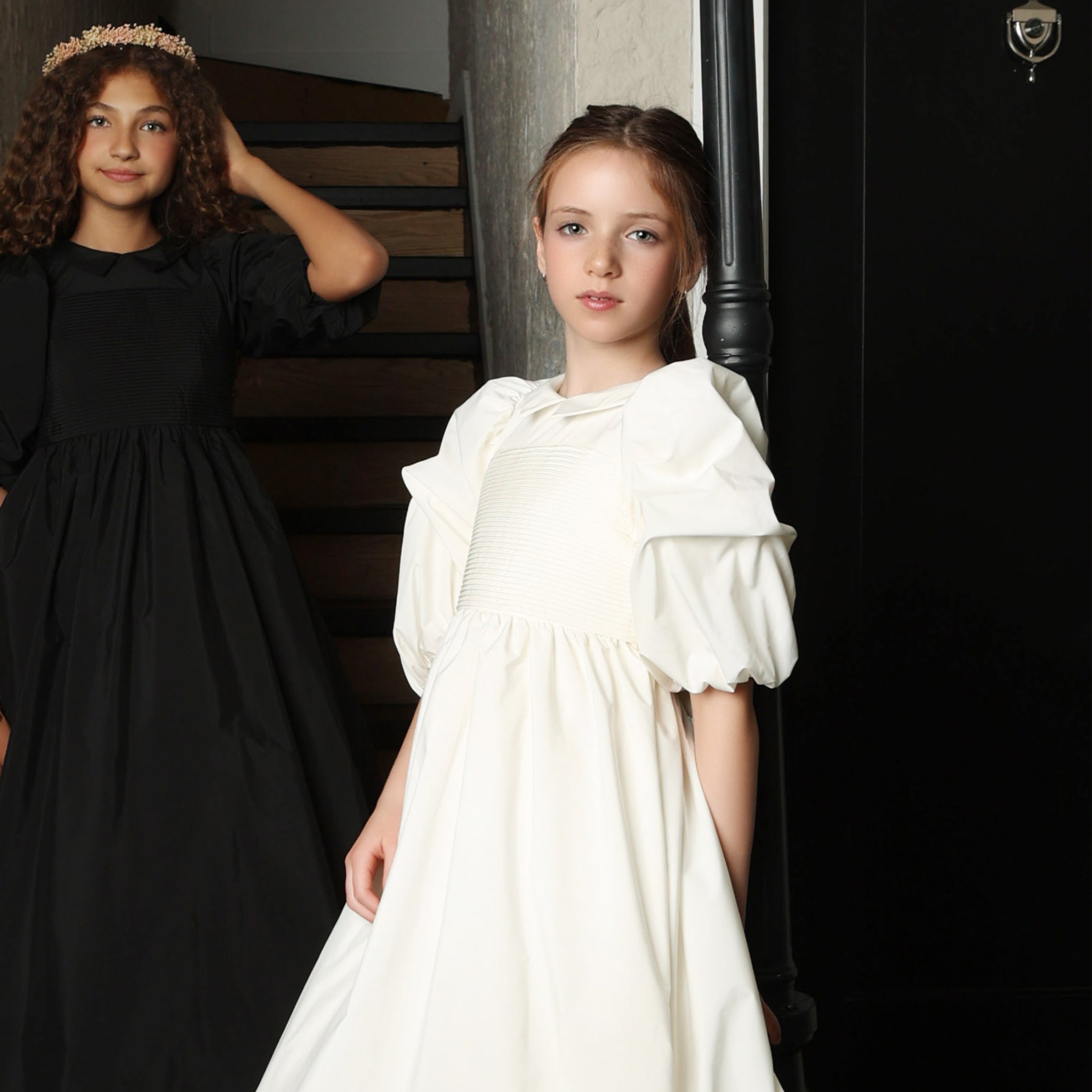 Little Tempest – White Pintuck Taffeta Gown