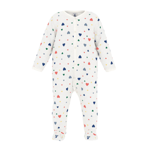 Petit Bateau - Baby Girl Velour Front Snap Multi Hearts Footie