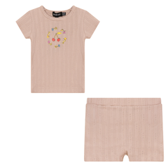 Space Grey Soft Pink Rib Pointelle Print Shorts Set