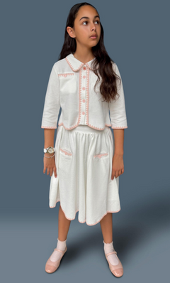 Embroidered Scalloped White Girls Set