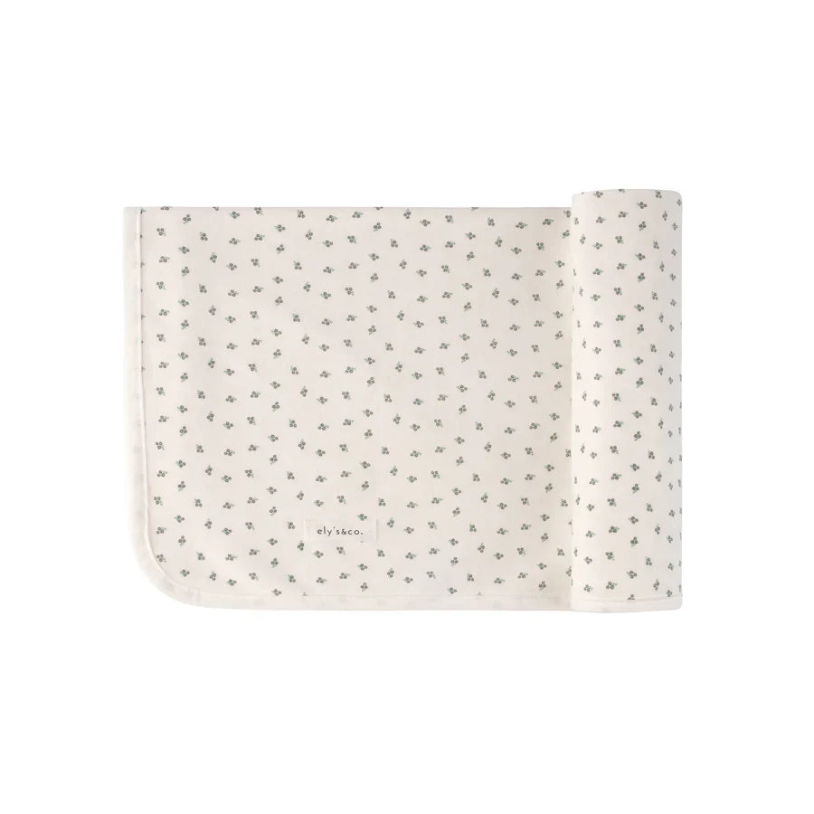 Ely's & Co Ivory/Blue Brushed Cotton Tiny Flower Blanket