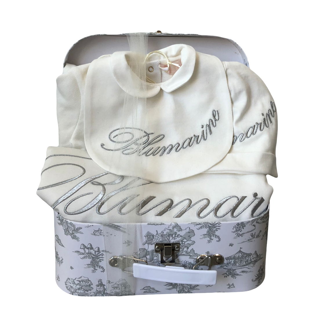 Miss Blumarine Ivory Onesie Bib Hat Set
