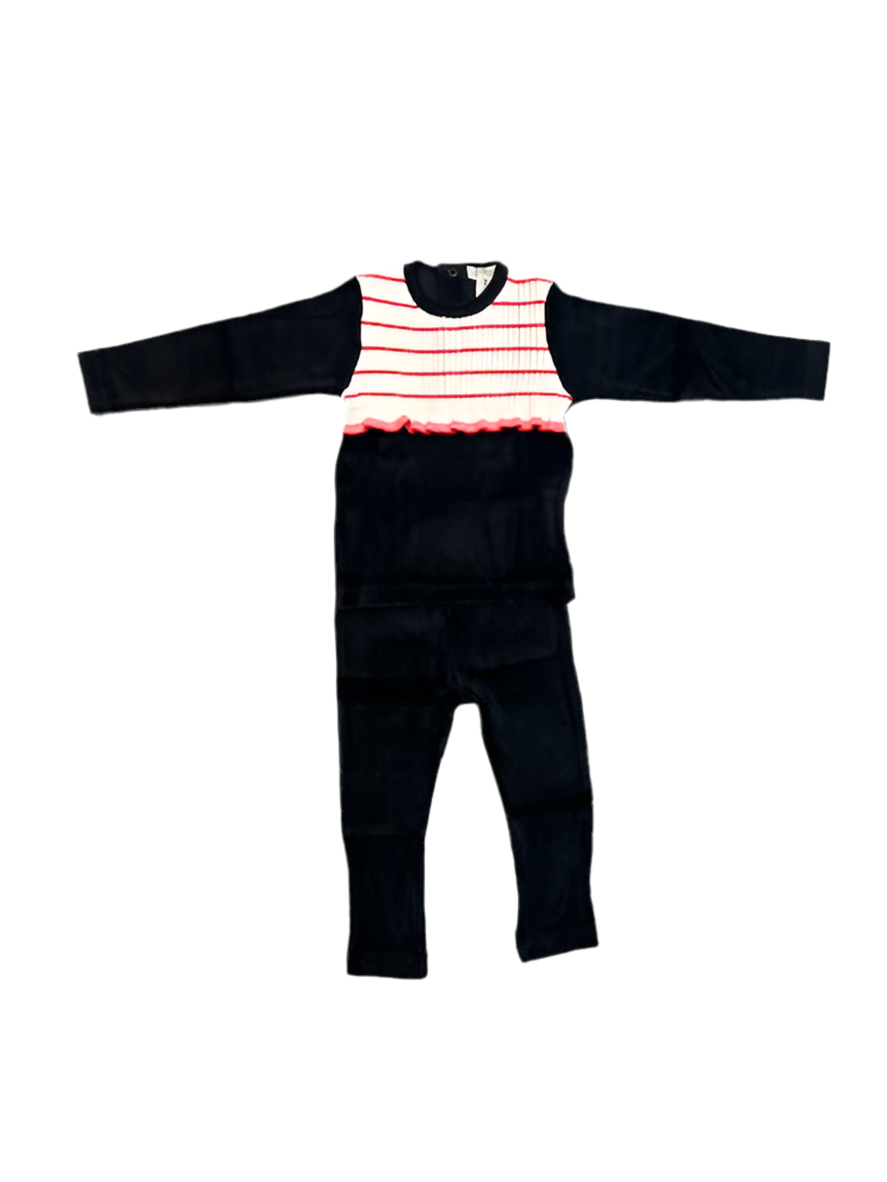 Chant de Joie Black/White Red Ruffle Velour 2 Pc Set