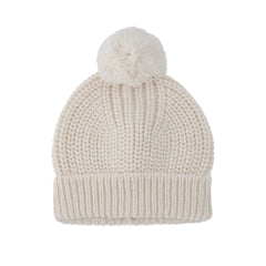 A front view of the 1+ in the Family BEZIERS newborn beanie in ecru color.
