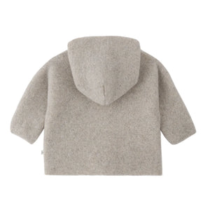 A cozy 1+ in the Family LILLE hooded baby jacket in a warm, neutral beige color.