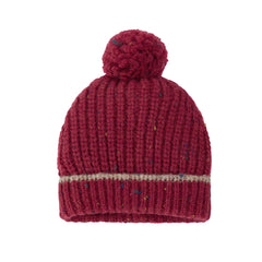 A classic 1+ in the Family Louise knit beanie shown in a warm Fiamma color.