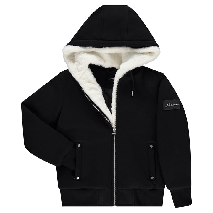 JayBee Black Zip-Up Hoodie with White Faux Fur Sherpa Lining
