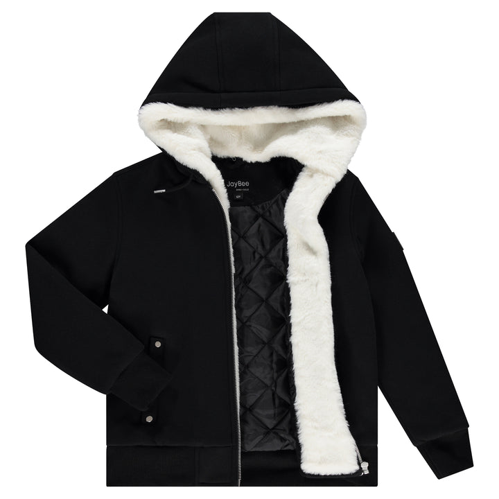 JayBee Black Zip-Up Hoodie with White Faux Fur Sherpa Lining