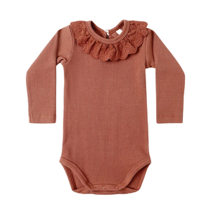 Quincy Mae Cranberry Ruffle Collar Bodysuit & Legging Set | Organic Baby Outfit