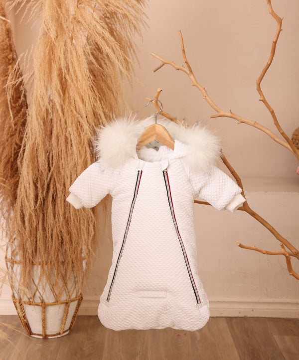 Mantel White Contrast Duo Zipper Quilted Baby Bunting