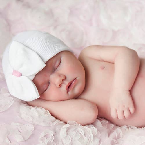 ilybean White Newborn Girl Hospital Bow Hat