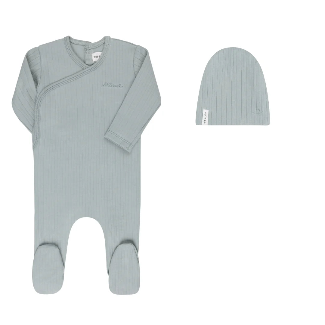 Ely's & Co Blue Cotton Little One Footie + Beanie