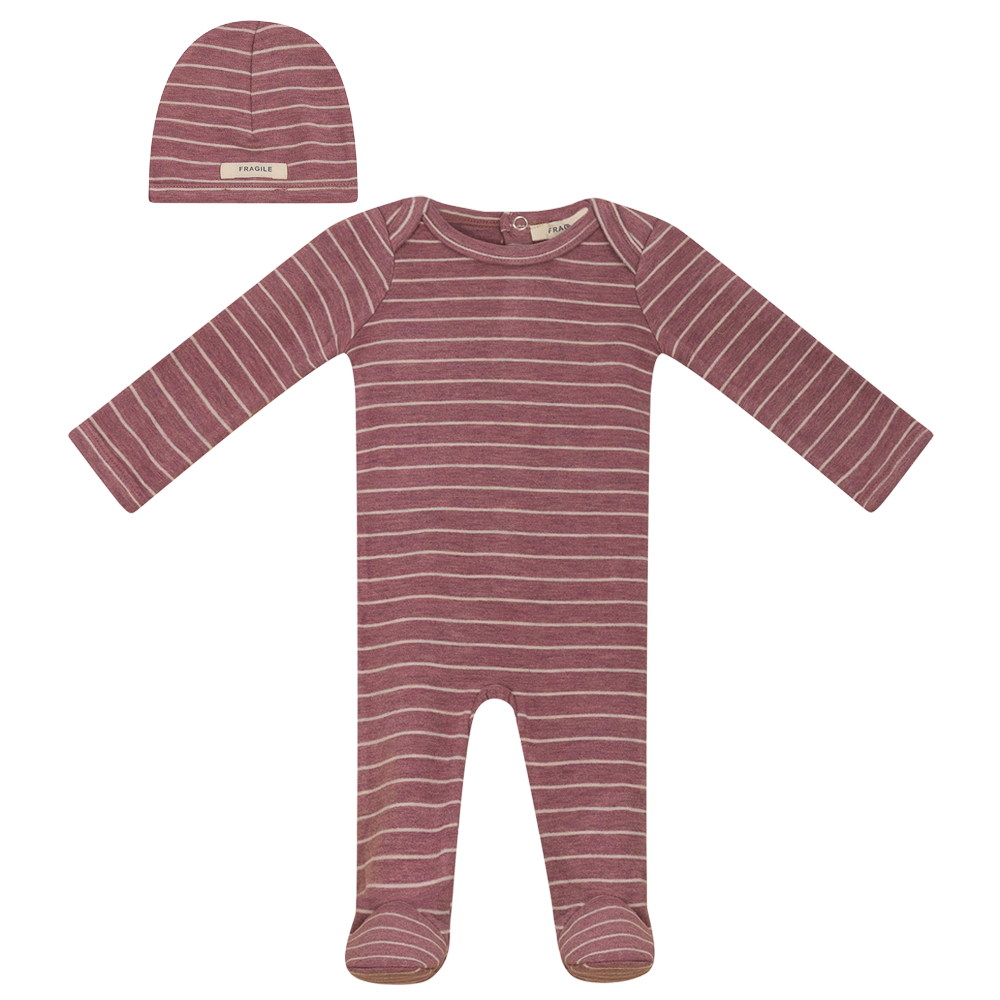 Fragile Dark Mauve Stripe Footie with Hat