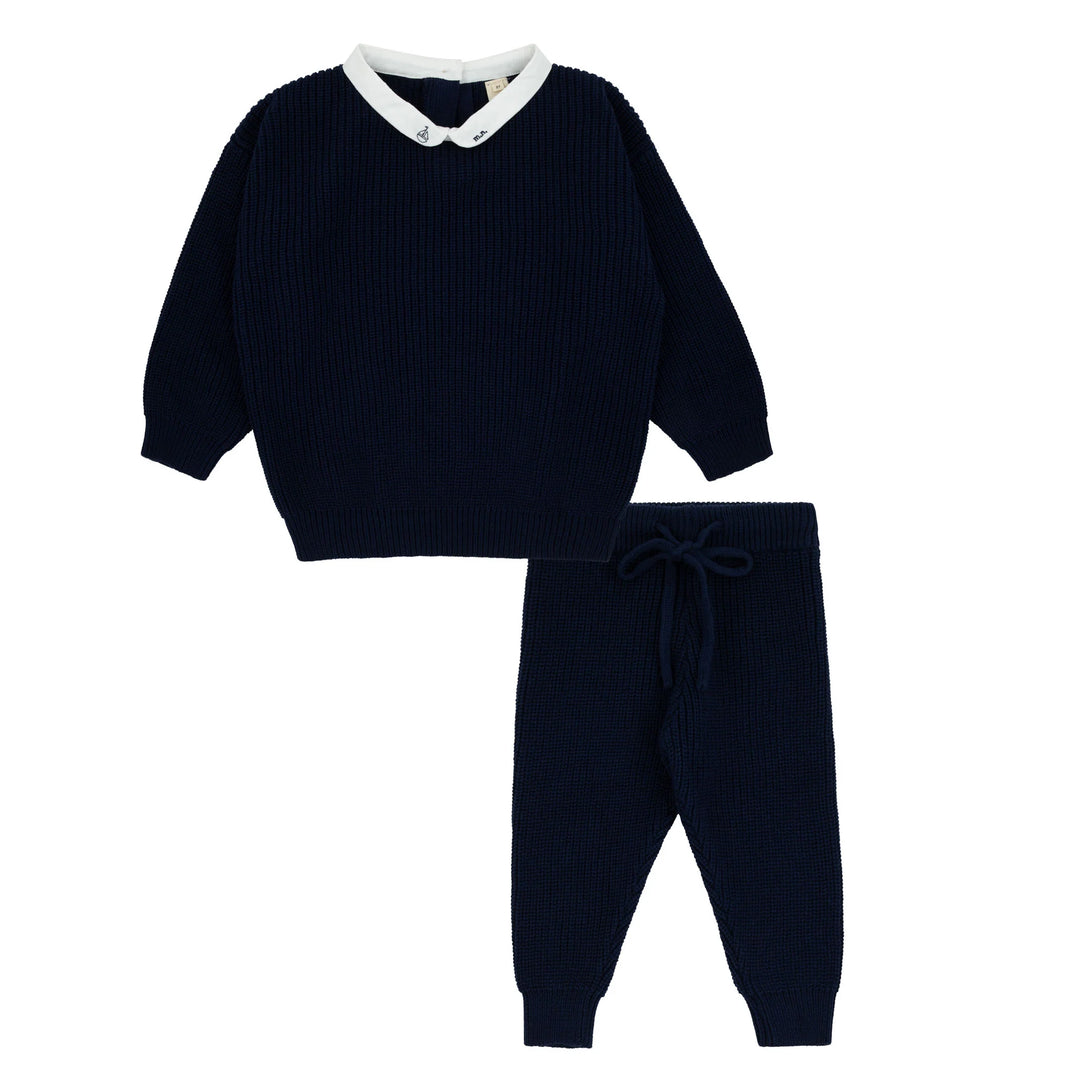 Mini Nod Navy Boat Collar Knit Baby Set