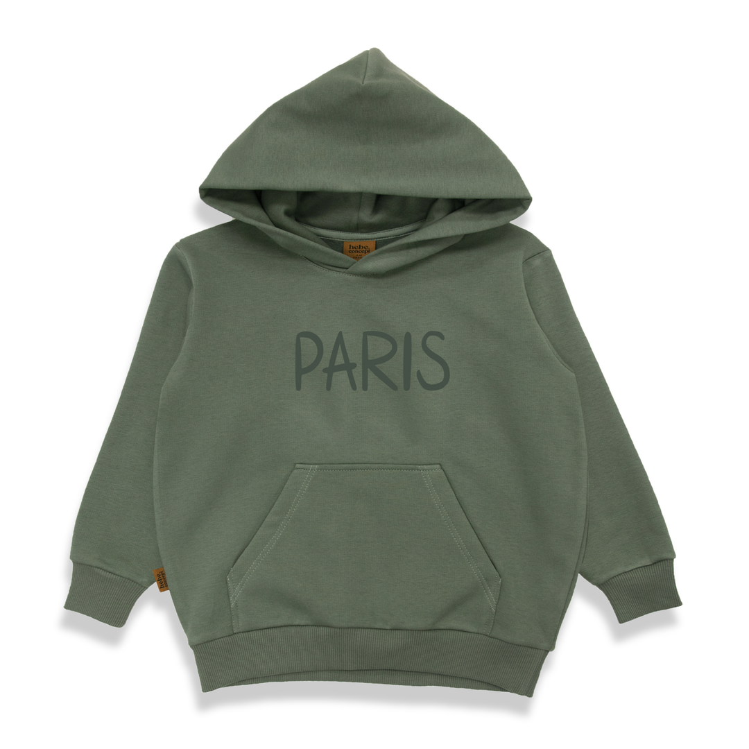 Hebe Paris Bonjour Olive Green Hoodie