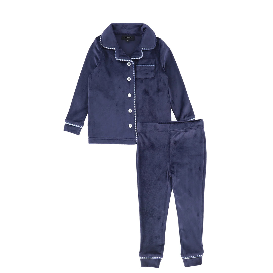 Bamboo Navy Velour Piped Pajama