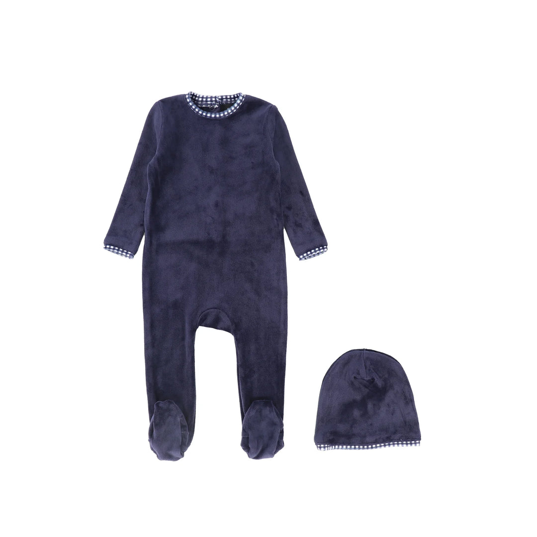 Bamboo Navy Velour Piped Footie