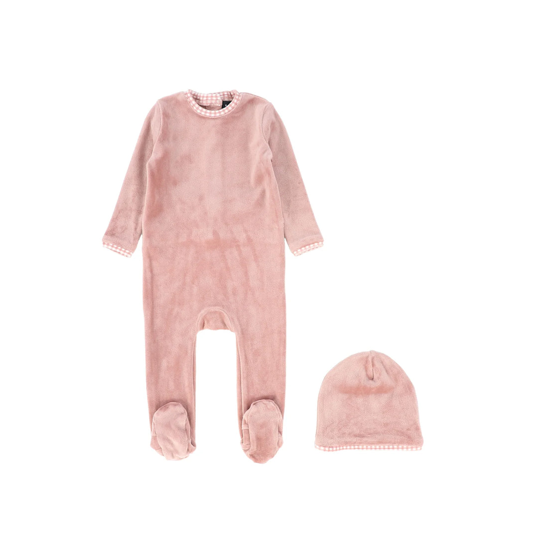 Bamboo Pink Velour Piped Footie