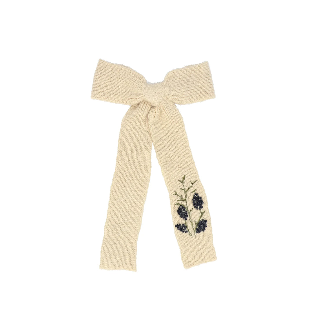 Knit Embroidered Bow Oatmeal