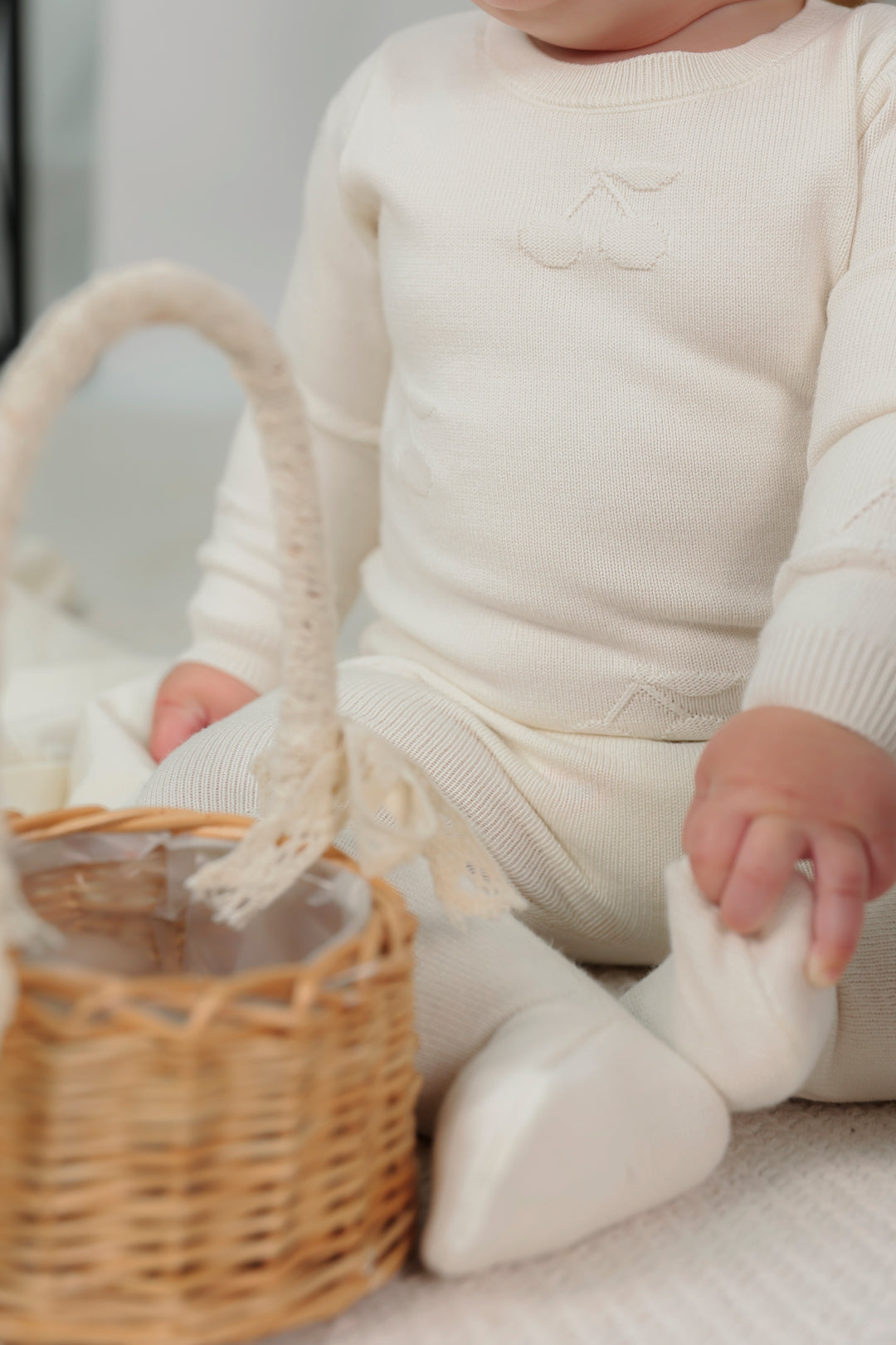 Lola Cream Knit cherries Footie