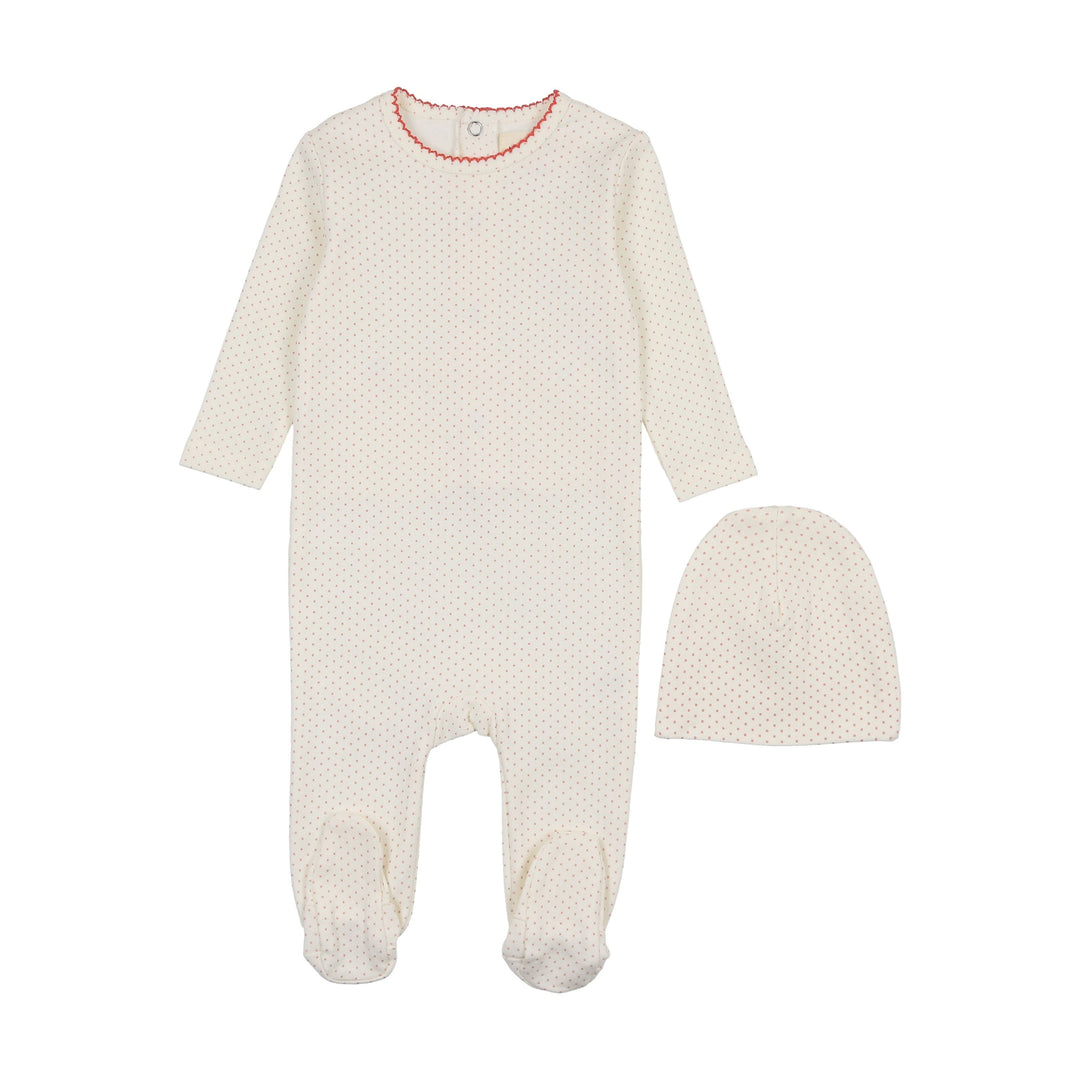 Mema Knits Pink Polka Dot Footie + Beanie