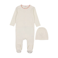 Mema Knits Pink Polka Dot Footie + Beanie