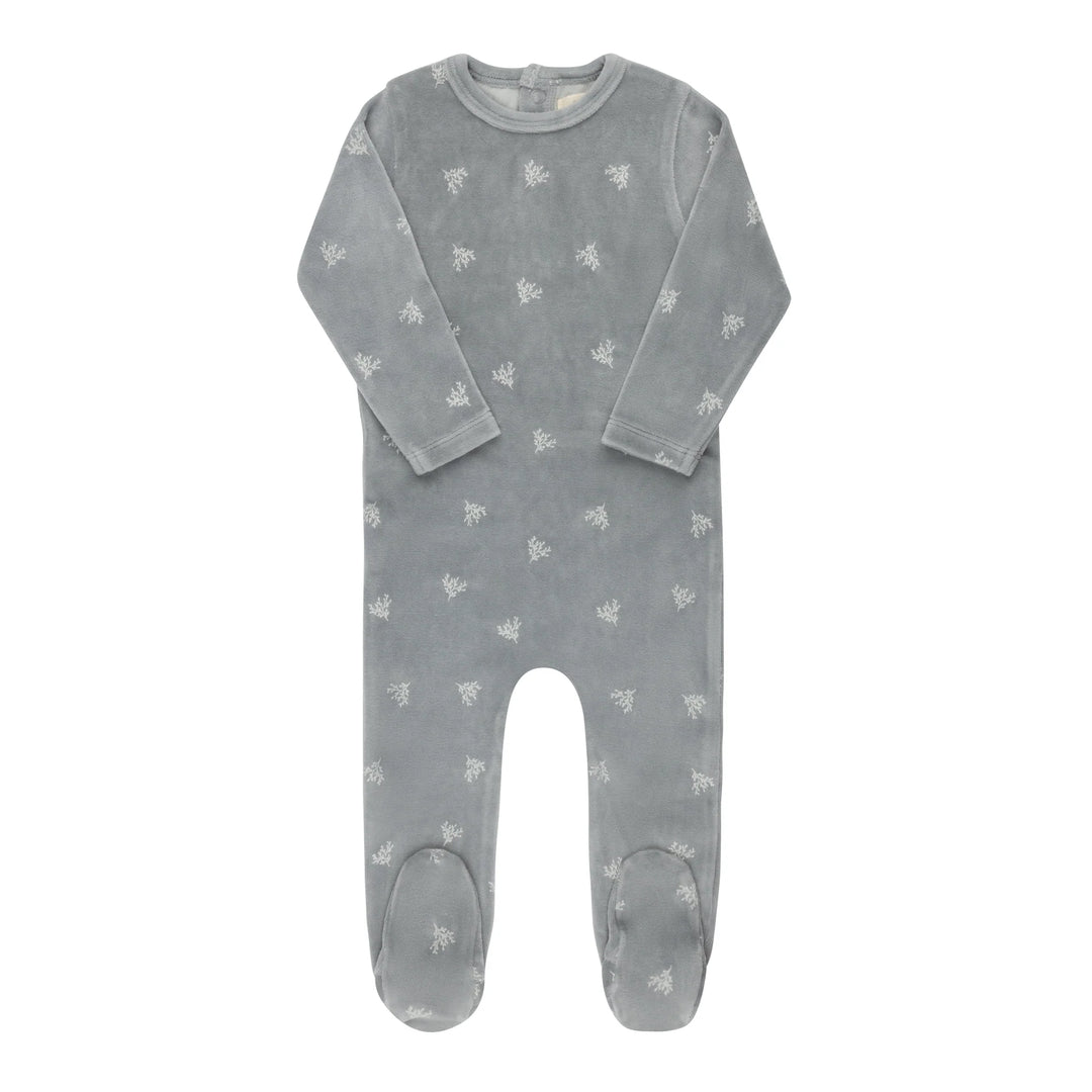 Ely's & Co Blue Velour Leaf Footie