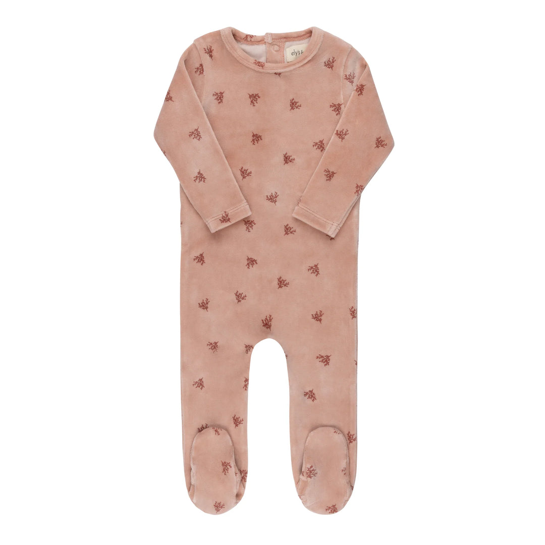 Ely's & Co Pink Velour Leaf Footie