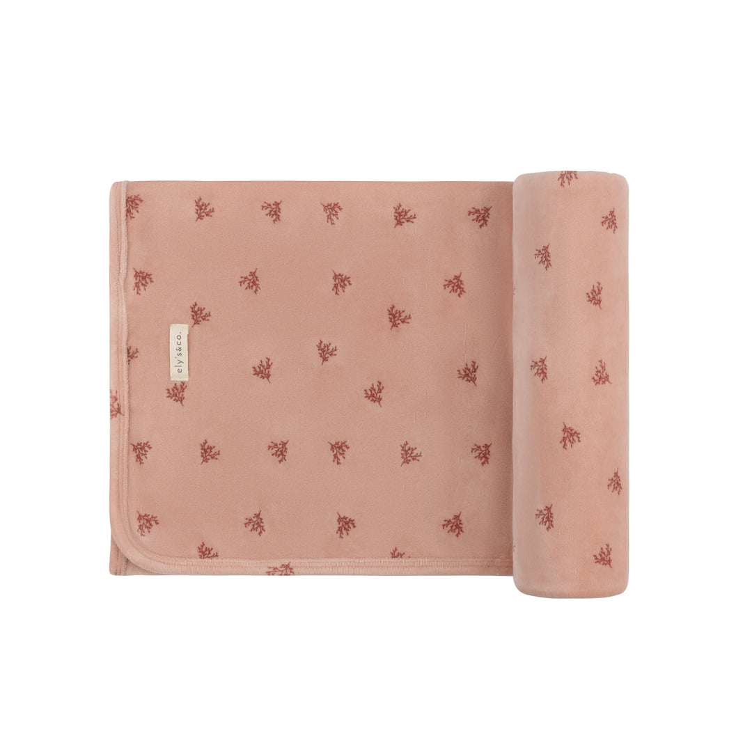 Ely's & Co Pink Velour Leaf Blanket