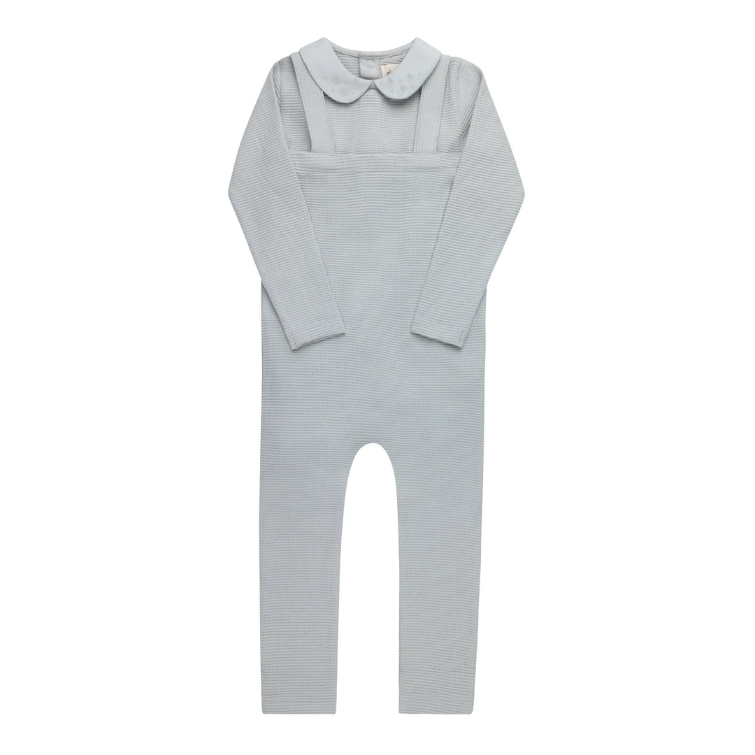 Ely's & Co Blue Embroidered Collar Bodysuit + Overalls