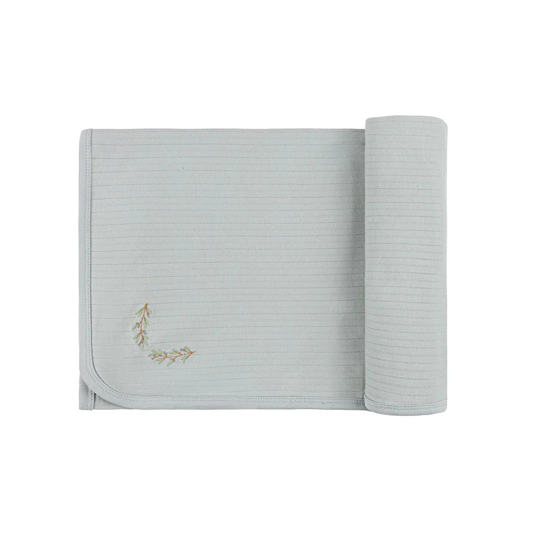 Ely's & Co Blue Wide Rib Embroidered Blanke