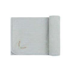 Ely's & Co Blue Wide Rib Embroidered Blanke