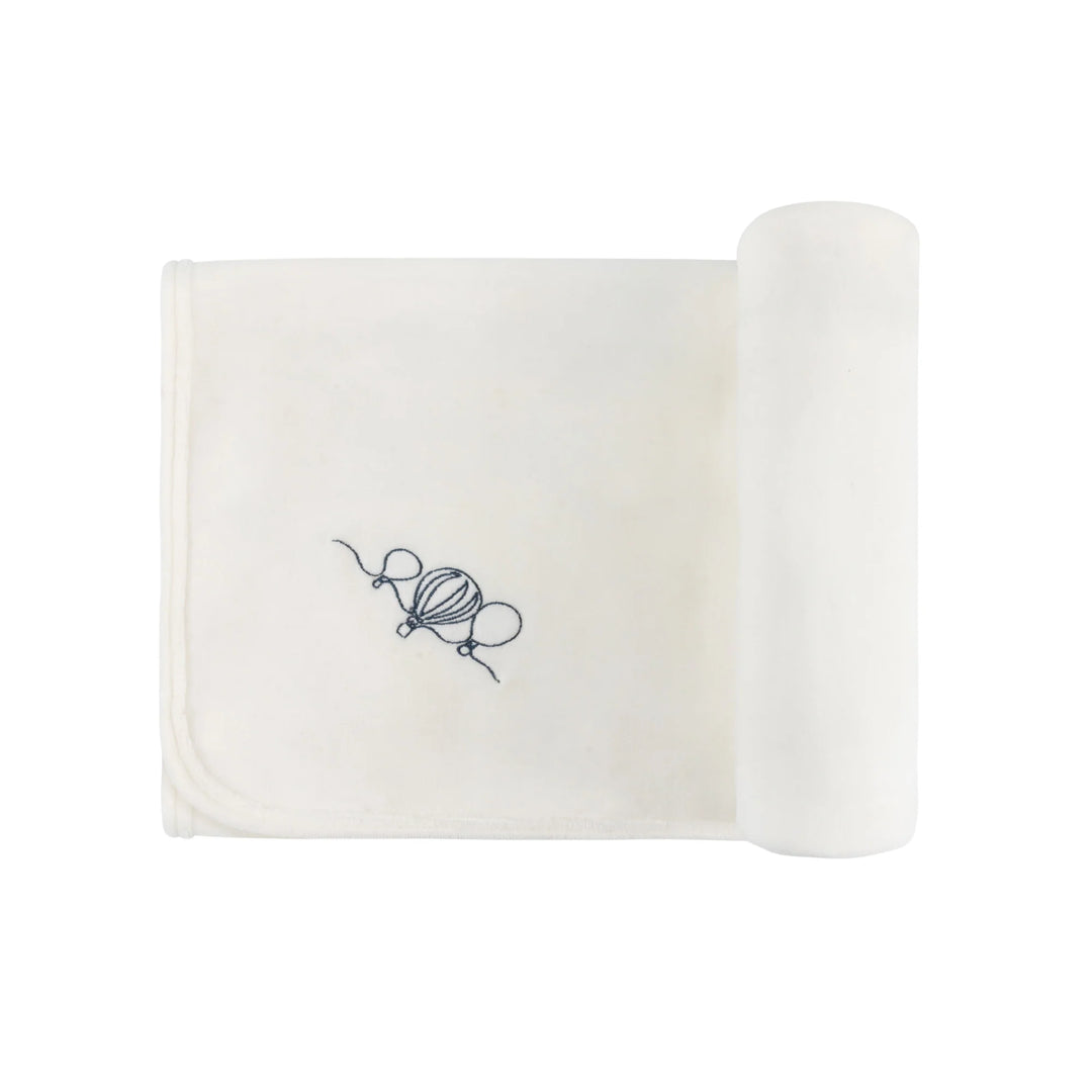 Ely's & Co Ivory Velour Embroidered Hot Air Balloon Blanket