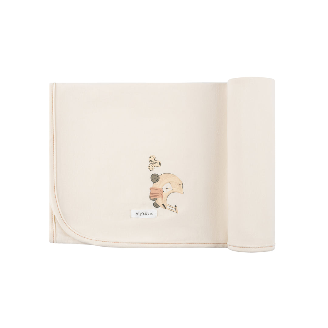 Ely's & Co Ivory French Terry Wagon Print Blanket