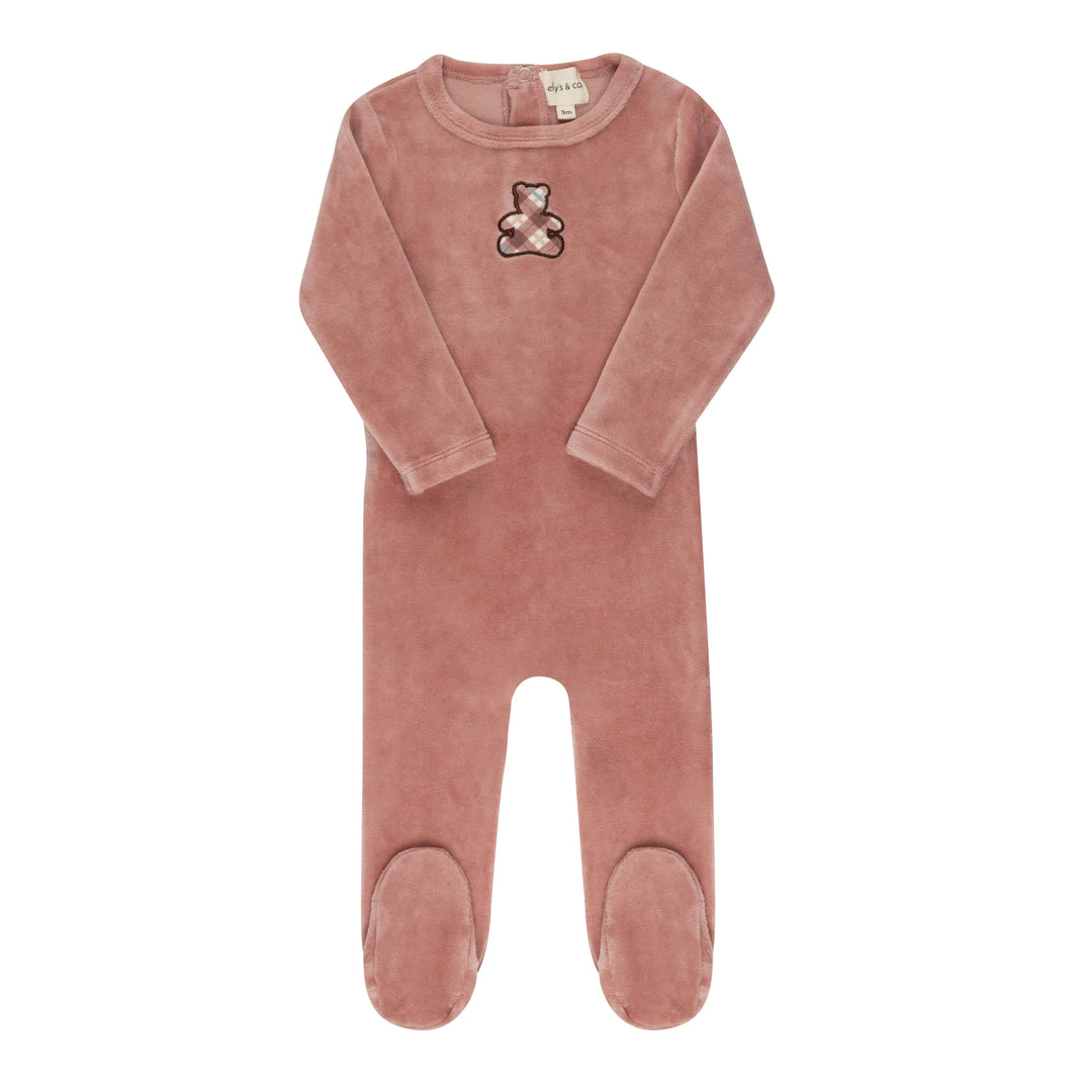 Ely's & Co Pink Velour Plaid Bear Footie
