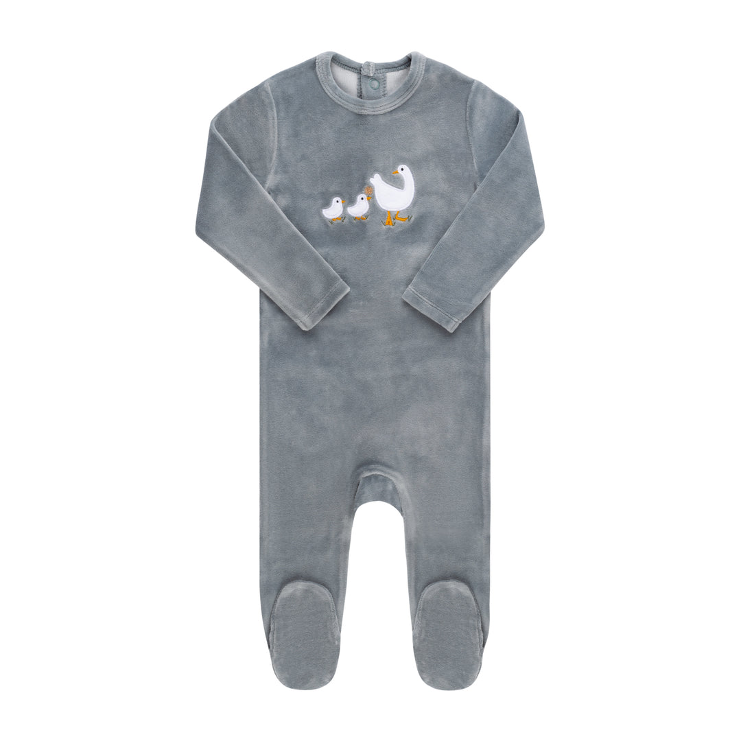 Ely's & Co Blue Velour Sherpa Ducklings Footie