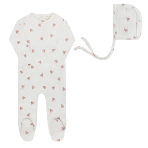 Ely's & Co Ivory Girls Velour Leaf Footie + Bonnet