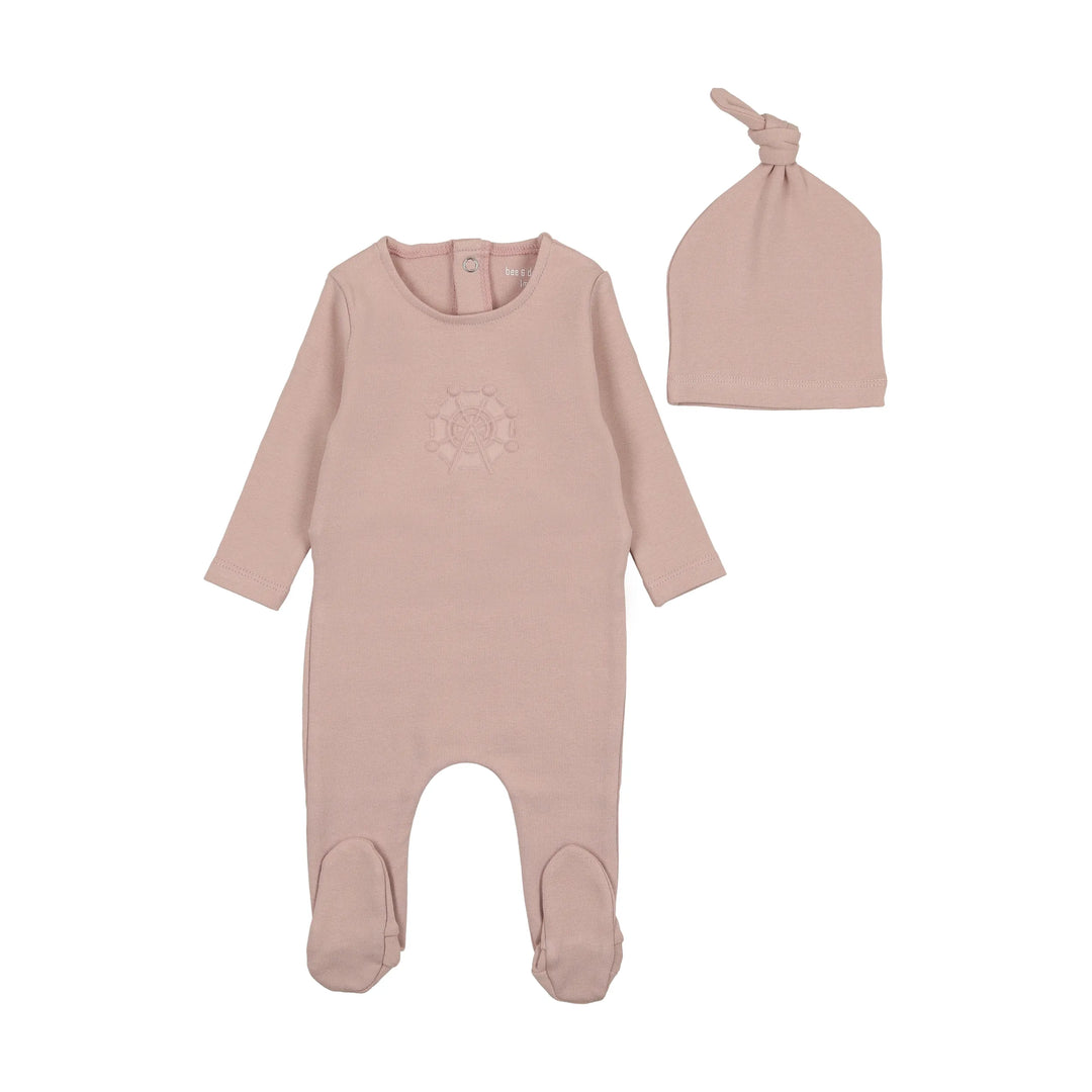 Bee & Dee Pink Smoke Embossed Footie + Beanie