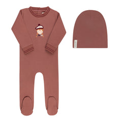 Ely’s & Co. – Girl French Terry Scottish Footie + Beanie | Pink