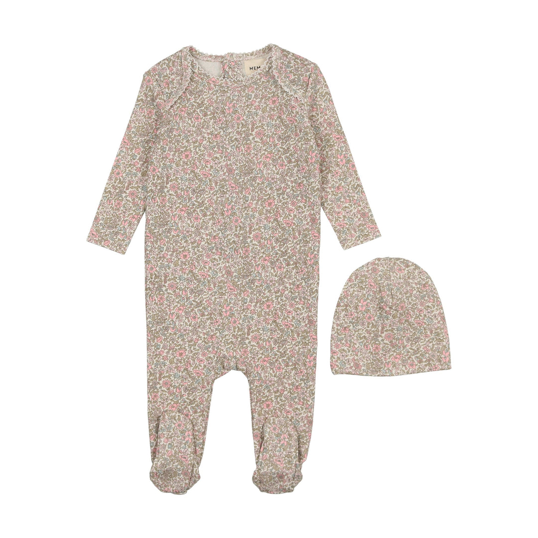 Mema Knits Floral Liberty Print Footie + Beanie