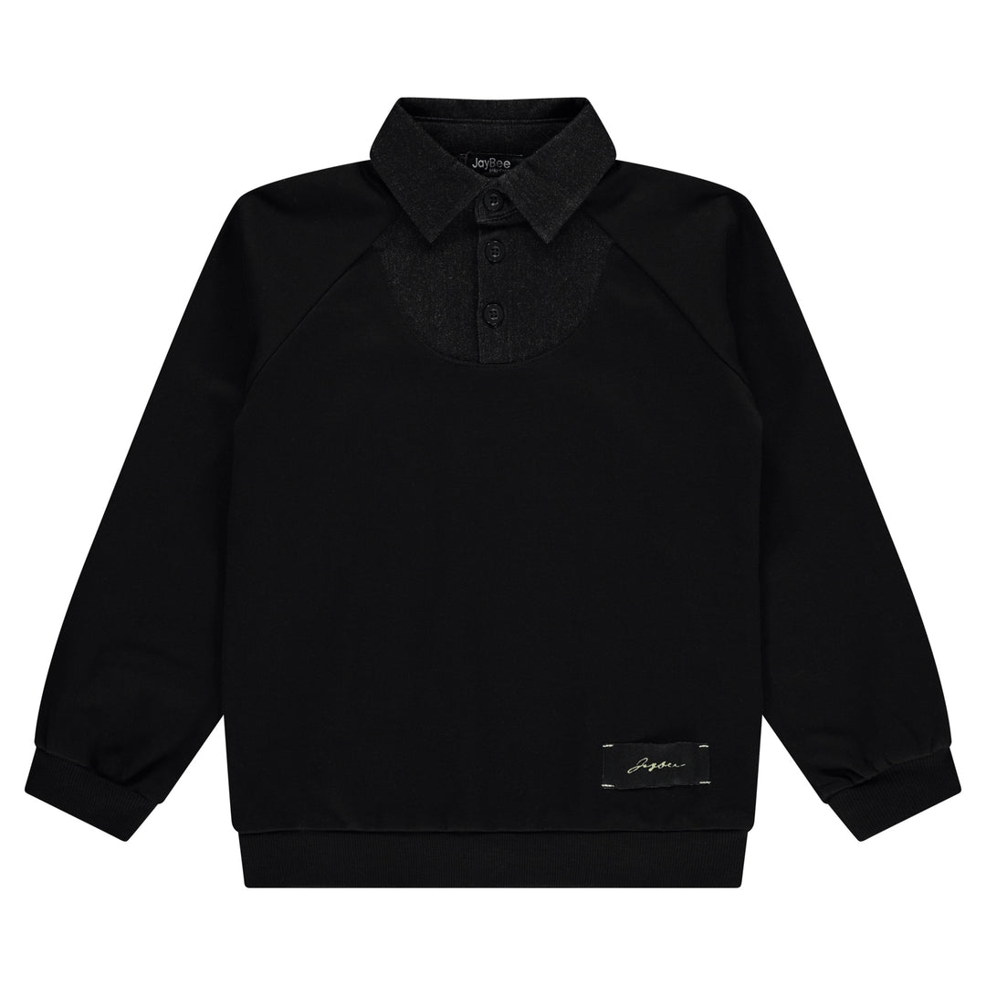 JayBee Black Mock Denim Collared Sweatshirt