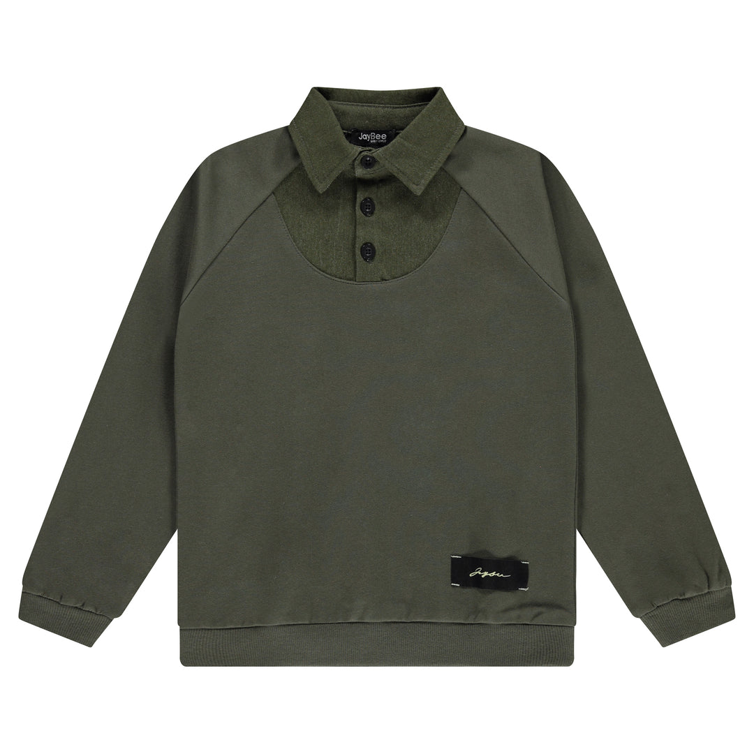 JayBee Green Mock Denim Collared Sweatshirt