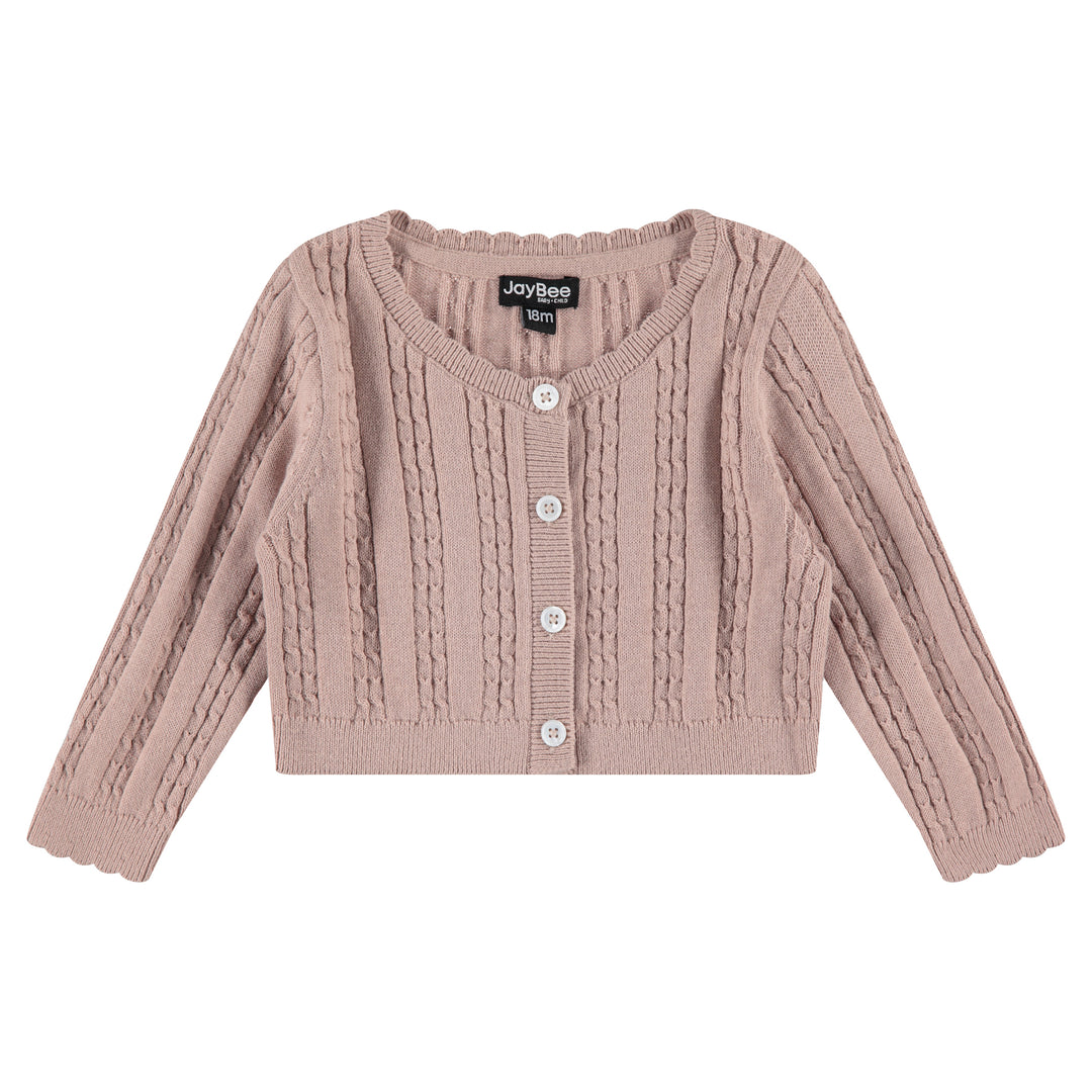 JayBee Dusty Pink Scallop Trim Cropped Sweater