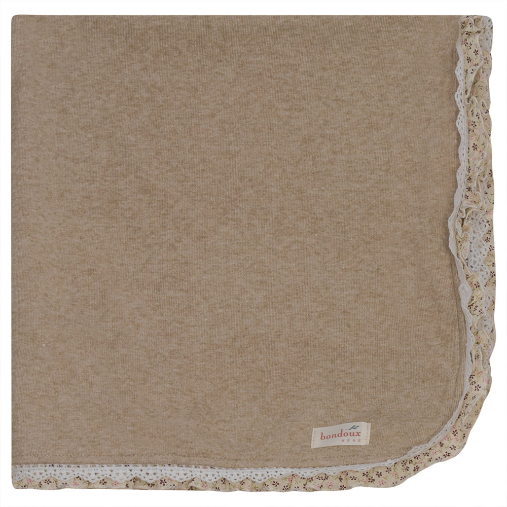 Bondoux Bebe Beige/Rouge Floral Ruffle Blanket