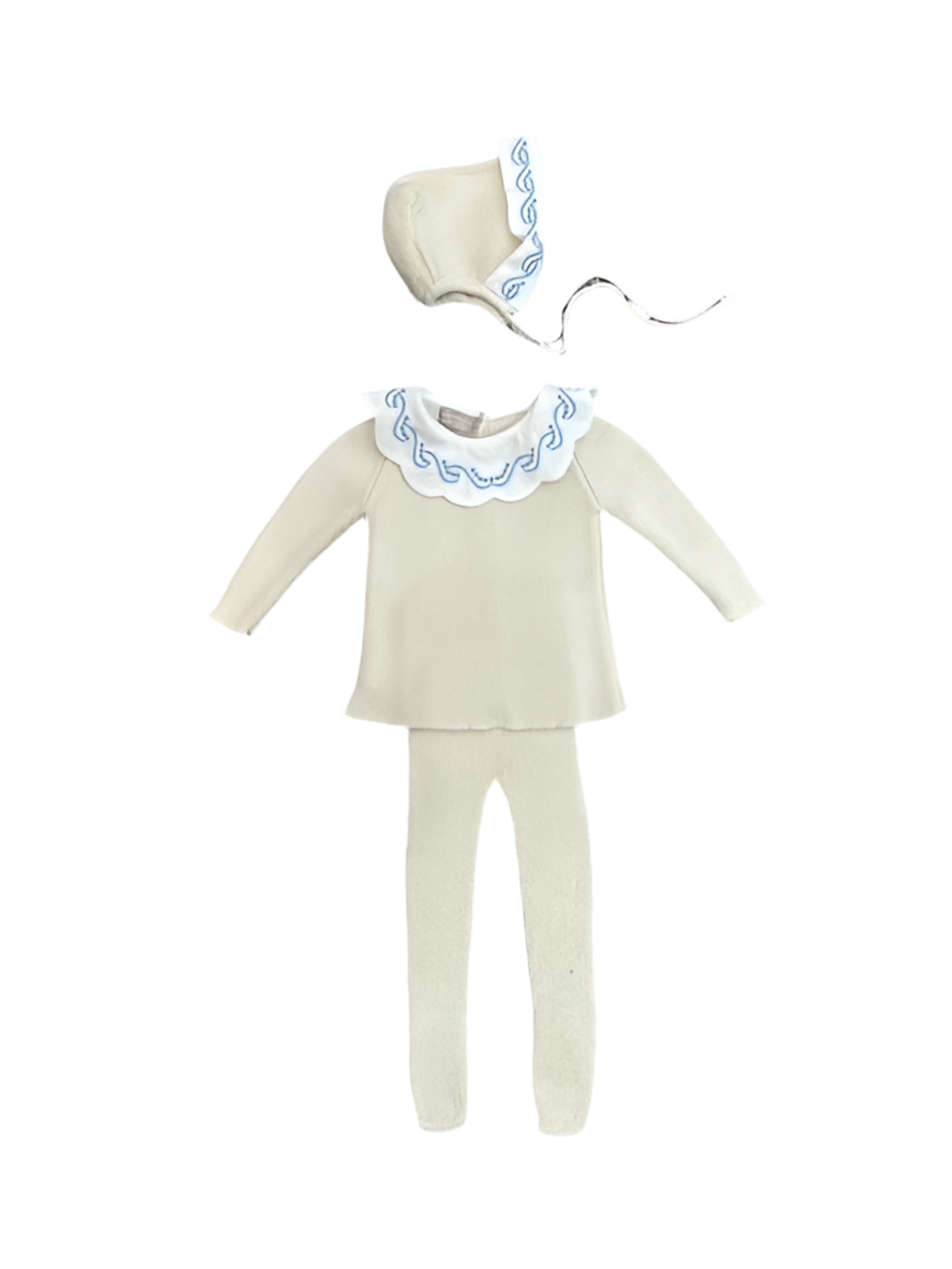 Carmina Butter/Porcelain Embroidered Collar 3 Pc Set