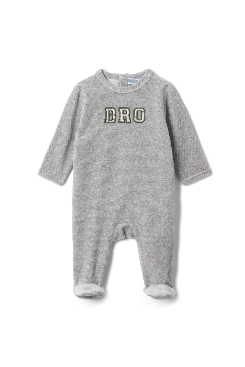 Whipped Cocoa Grey Mix Baby Bro Velour Footie