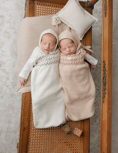 Peluche Smocked Knit Sack + Bonnet