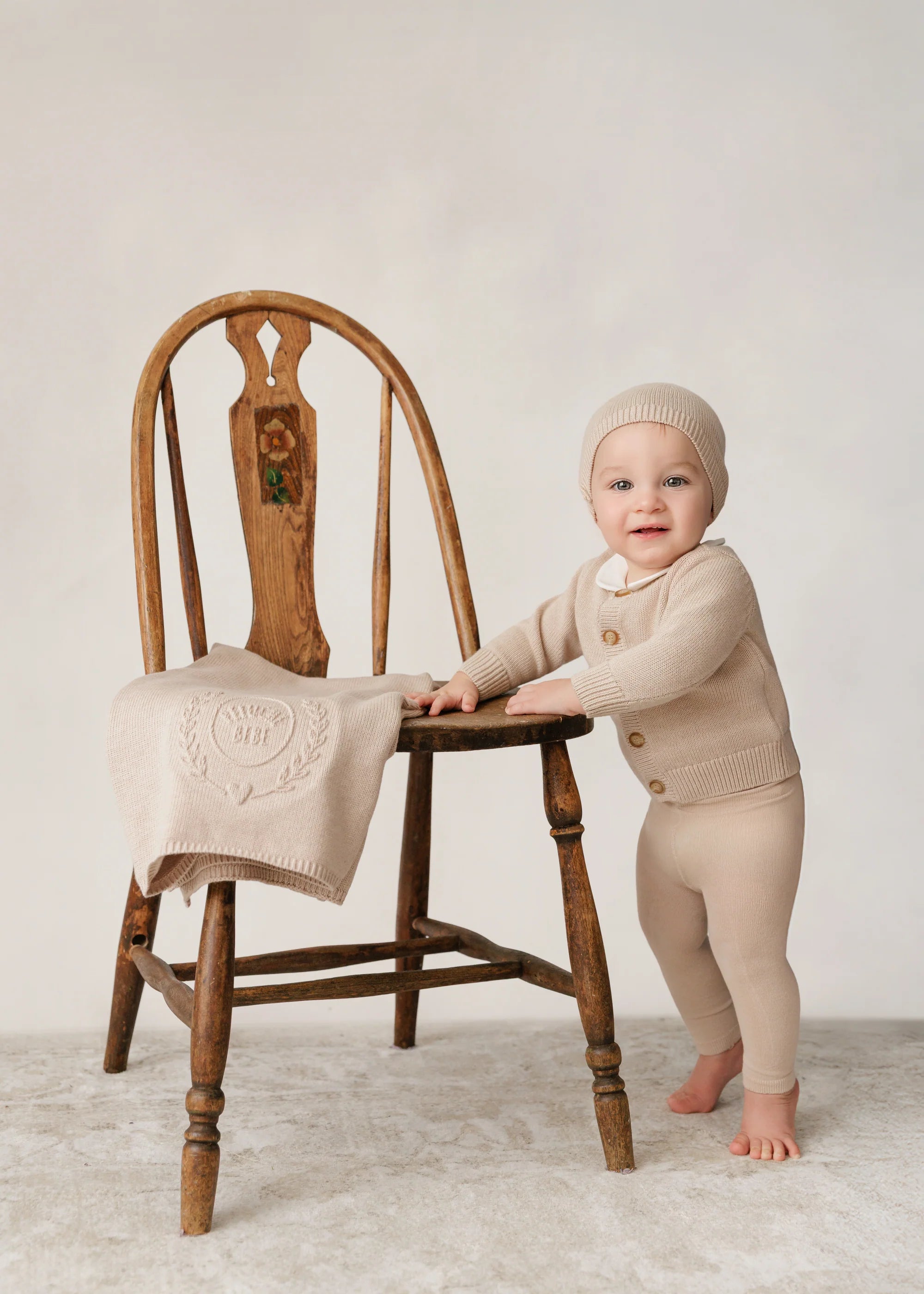 Peluche Bebe – Kids Taupe Embossed Knit Cardigan