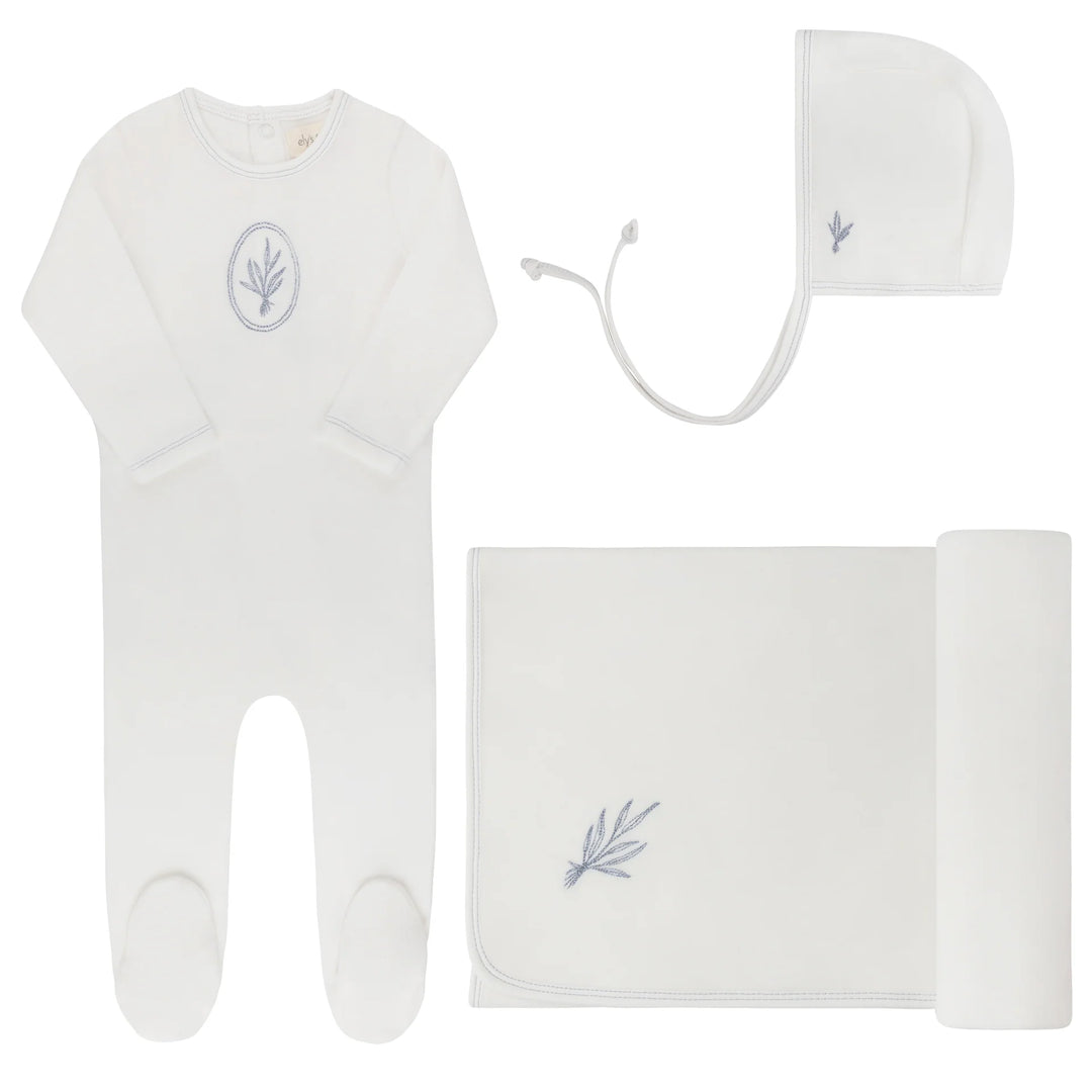 Ely's & Co Ivory/Blue Velour Center Floral Take Me Home Set