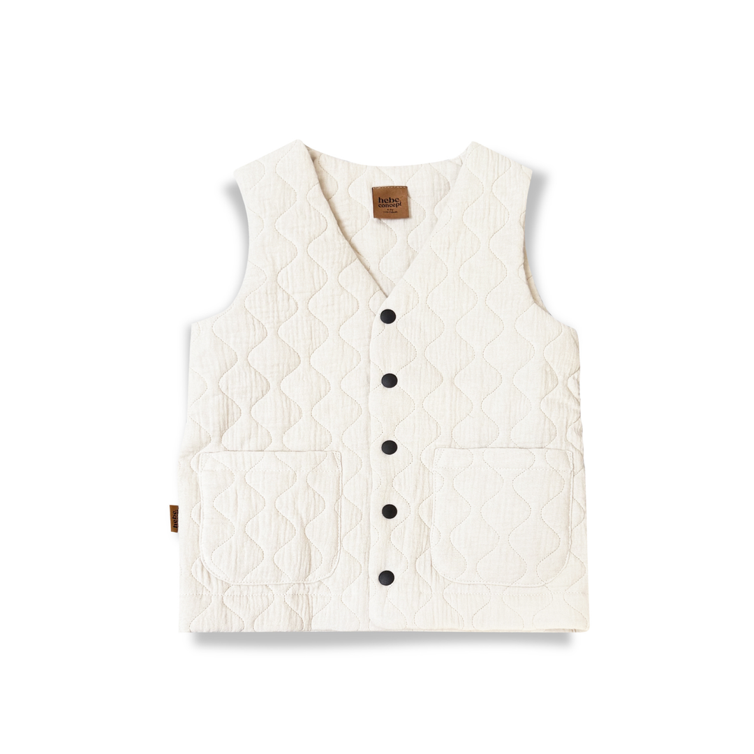 Hebe Creme Quilted Vest with Pockets and Buttons